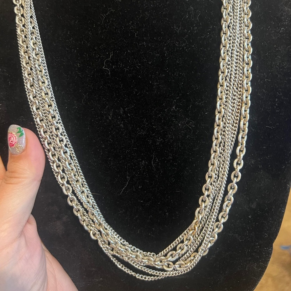 Vtg West Germany Silver Multi Strand Chain Necklace 54 Inch Long Mid Century MCM